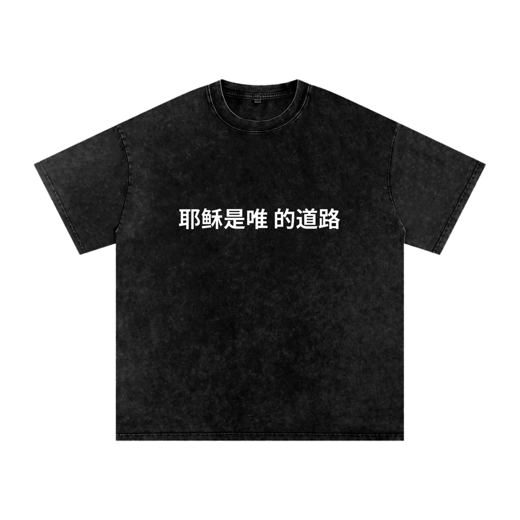 Jesus is the only way (Chinese) Snow Washed Oversized Cotton T-Shirt